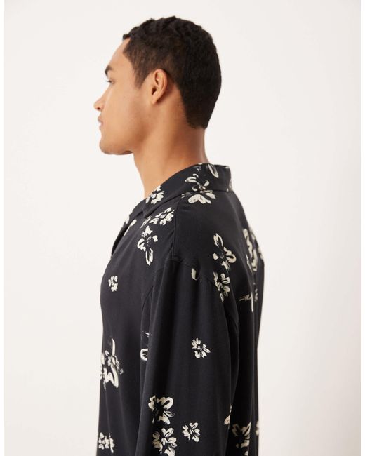 ASOS Black Relaxed Overhead Shirt With Floral Print for men