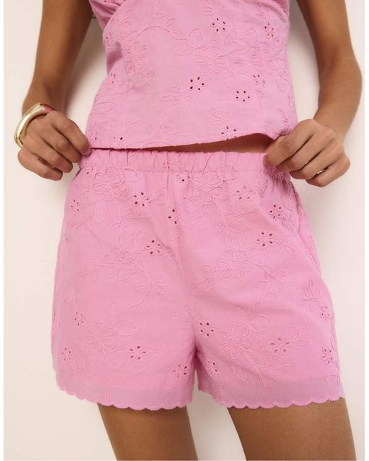 Stradivarius Pink Embroidered Shorts