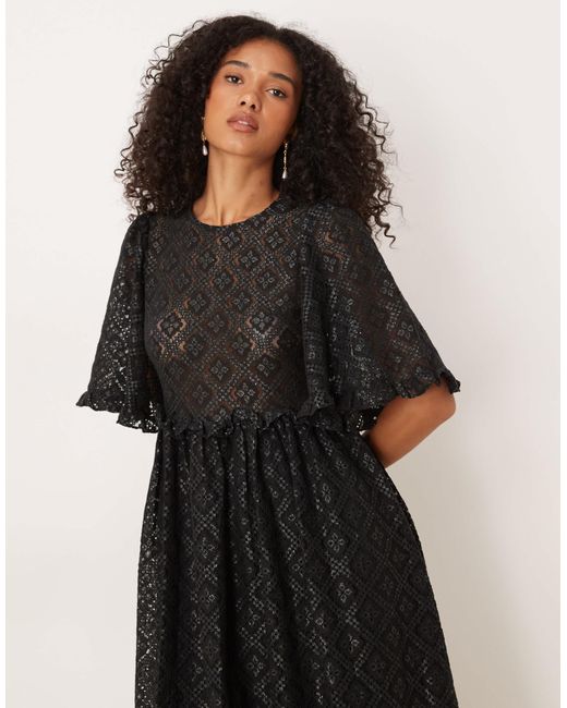 Sister Jane Black Lace Bell Sleeves Midaxi Dress
