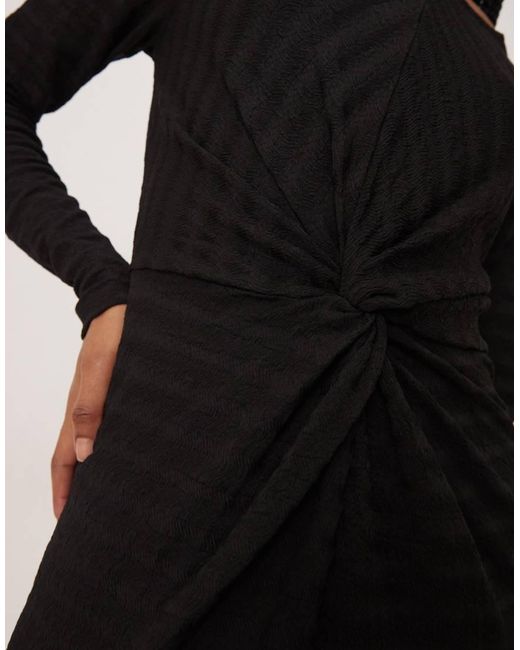 Vila Natural Textured Midi Dress With Twist Detail