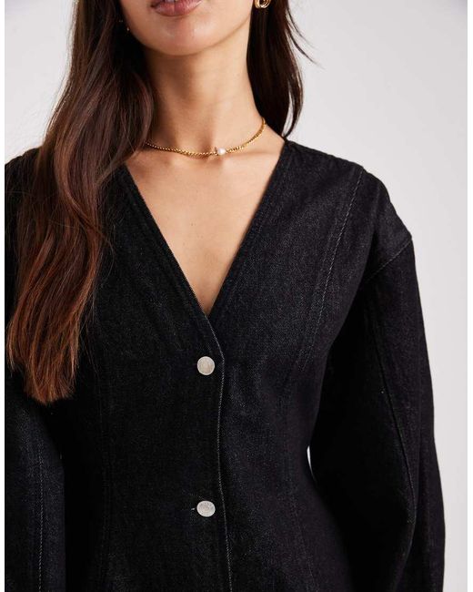 ASOS Black Sculpted Denim Top With Cocoon Sleeves