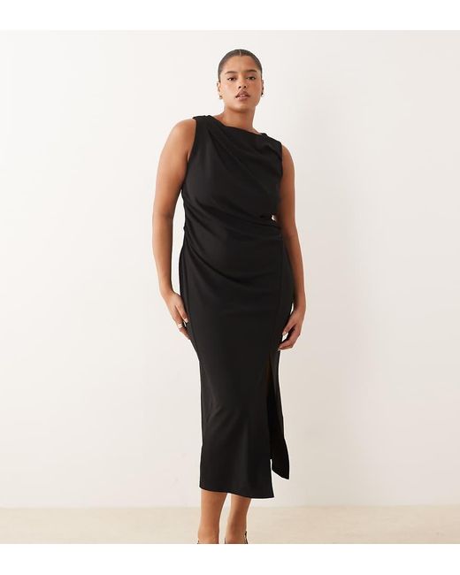 ASOS Black Asos Design Curve Slash Neck Ruched Midi Dress