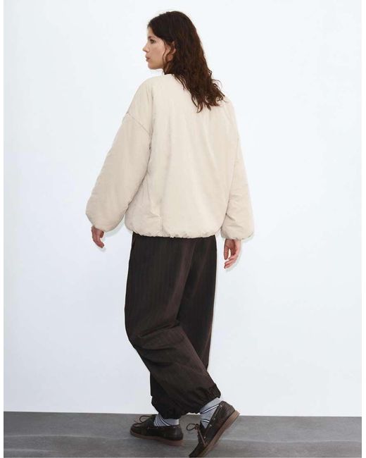 Pull&Bear Natural Padded Bomber Jacket With Volume
