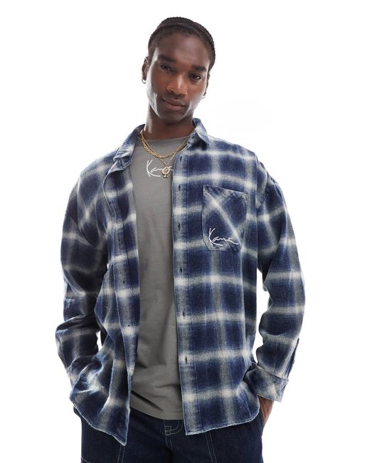 Karlkani Blue Signature Distressed Checked Overshirt for men