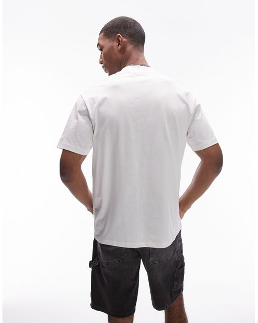 Camiseta negra extragrande con diseño bordado Topman de hombre de color White