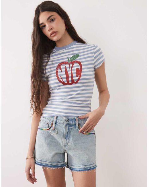Abercrombie & Fitch Blue Mid Rise A-line Denim Shorts With Raw Hem