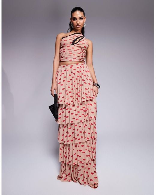 AFRM Pink Jace Ruffle Maxi Skirt