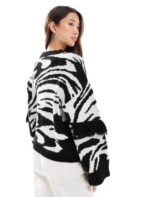 ASOS White Abstract Pattern Fringed Jumper