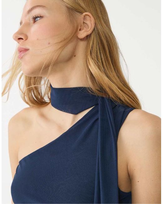 Stradivarius Asymmetrische Top Van Tule Met Sjaal in het Blue