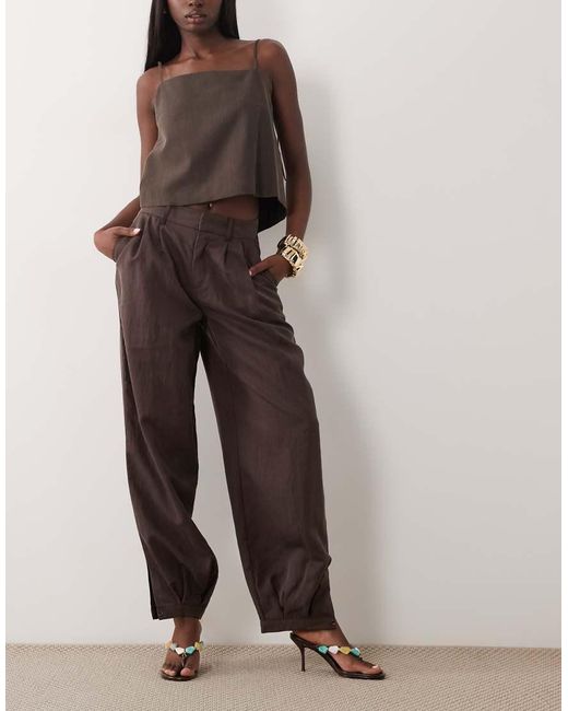 Mango Brown Pleat Front Cuffed Trouser
