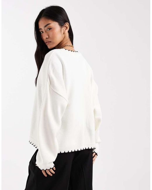 Miss Selfridge White Tie Detail Blanket Stitch Cardigan