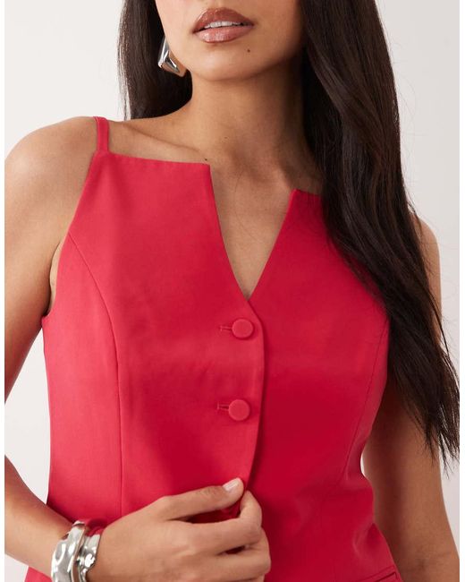 Vila Red Tailo Square Neck Structu Waistcoat Co-ord