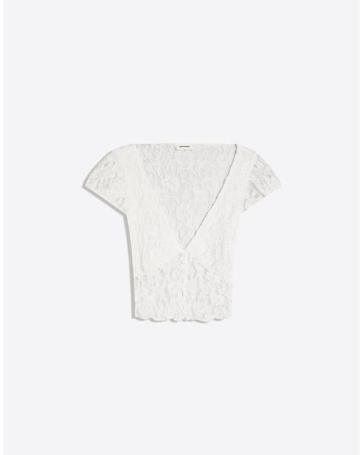 Bershka Blue Short Sleeve Lace Top