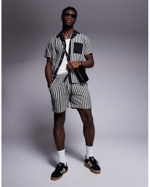 South Beach Gray Stripe Knit Beach Short Co-ord for men