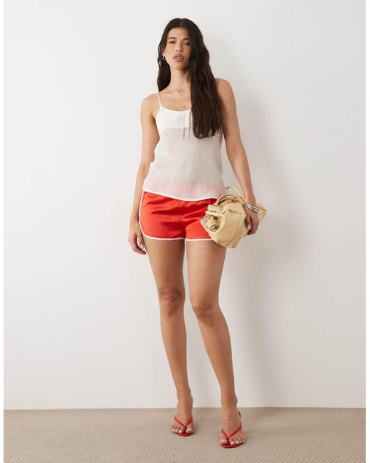 ASOS Red Contrast Seam Satin Runner Short
