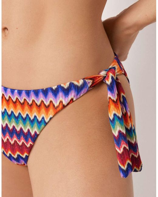 Calzedonia Blue Bow Bikini Bottoms Vibrant Chevron