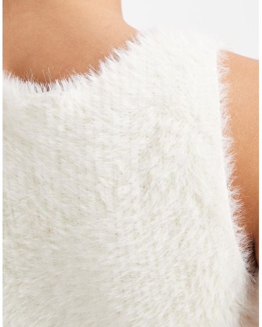 Collusion Knitted Fluffy Racer Singlet-white