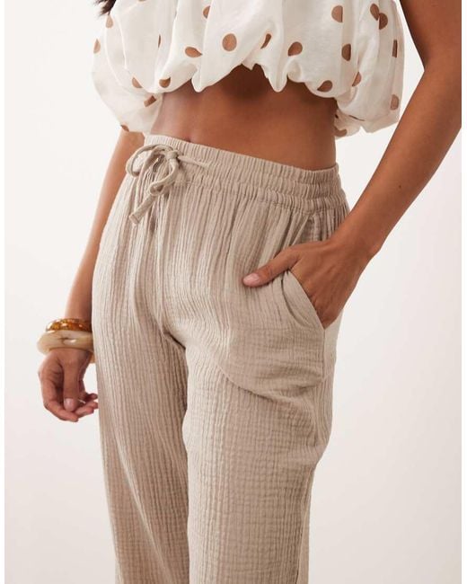 JDY Petite Natural Wide Leg Cheesecloth Pants