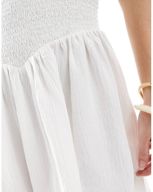 The Frolic White Exclusive Cami Square Neck Shirred Dropped Waist Mini Dress