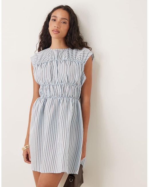 ASOS Natural Ruched Bodice Doubly Skirt Mini Dress