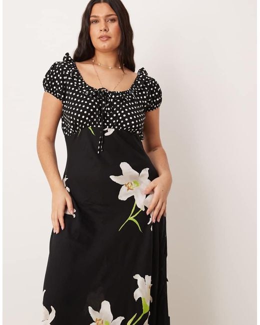 ASOS Black Asos Design Curve Scoop Neck Maxi Dress With Frill And Tie Detail