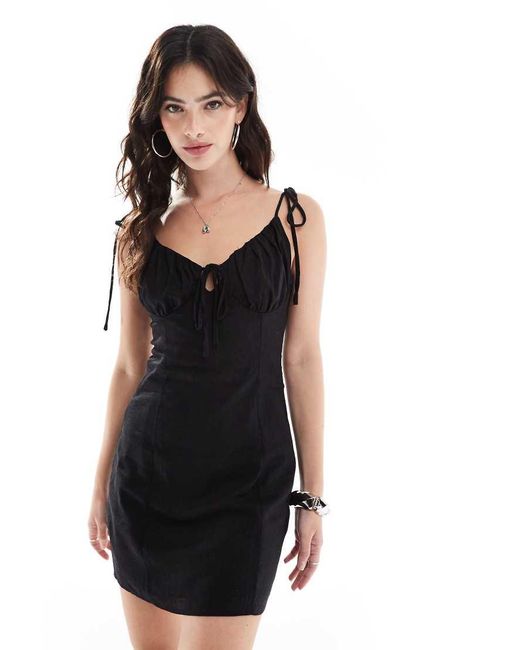 Glamorous Strappy Milkmaid Mini Dress in Black