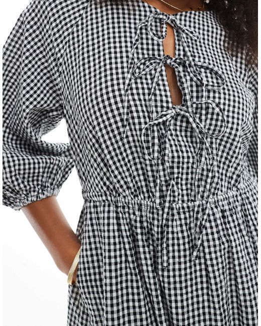 New Look Gray Tie Front Smock Midi Dress