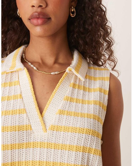 Pull sans manches d'ensemble en maille à rayures avec col polo - jaune ASOS en coloris Natural