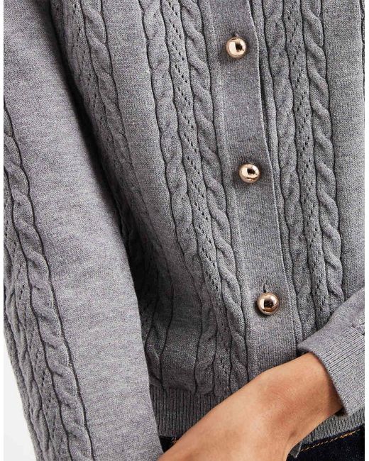 Threadbare Gray Cable Knit Cardigan With Collar