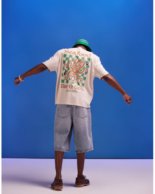 T-shirt oversize avec imprimé pieuvre au dos - beige ASOS pour homme en coloris Blue