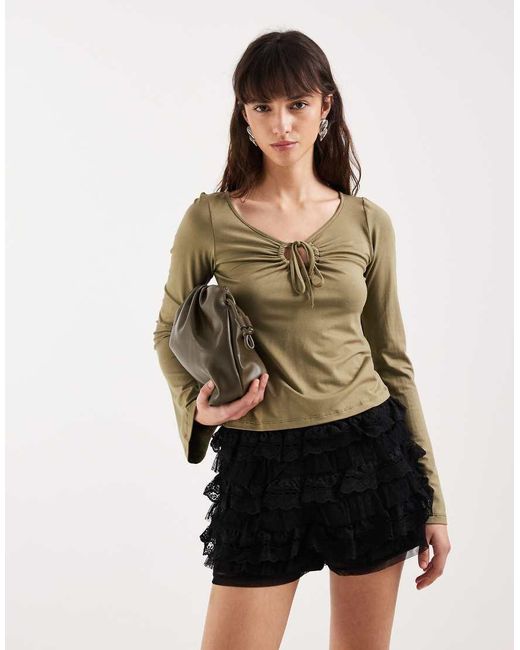 Motel Green Armel Longsleeve Keyhole Top