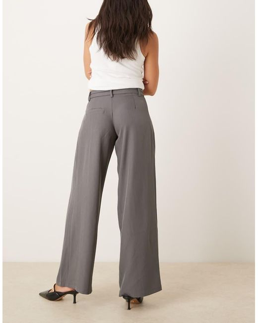 Motel Gray Rivela Tie Waist Wide Leg Tailored Trousers