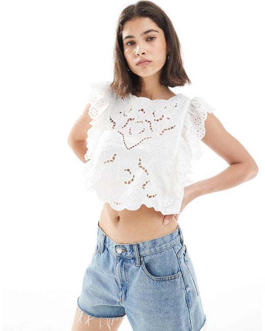 Miss Selfridge White Lace And Cut Work Cami Top