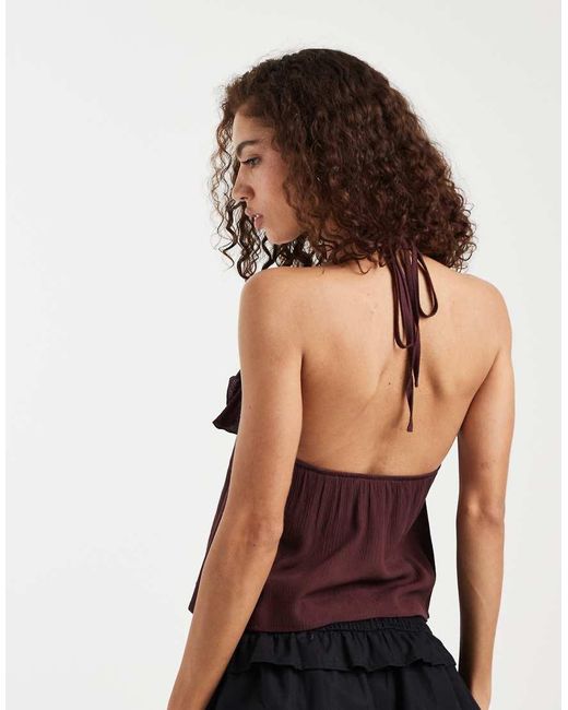 Motel White Rowdy Halter Ruffle Top