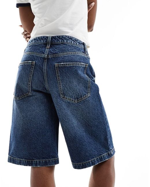 Bershka Blue – lange baggy jeans-shorts