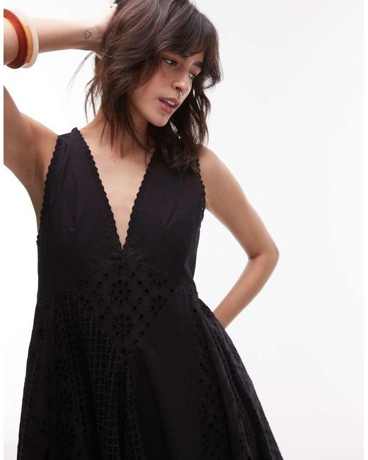 TOPSHOP White Cutwork And Broderie Trapeze Brodeire Mini Dress