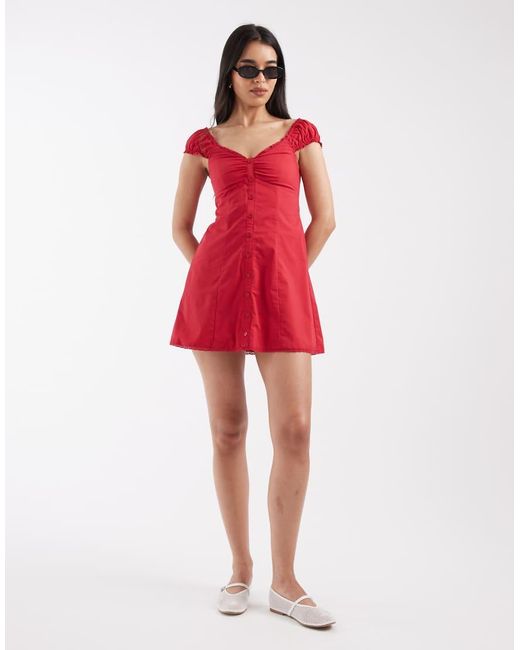 Hollister Red Cap Sleeve Button-through Mini Dress