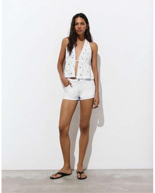 Pull&Bear White Low-rise Denim Shorts