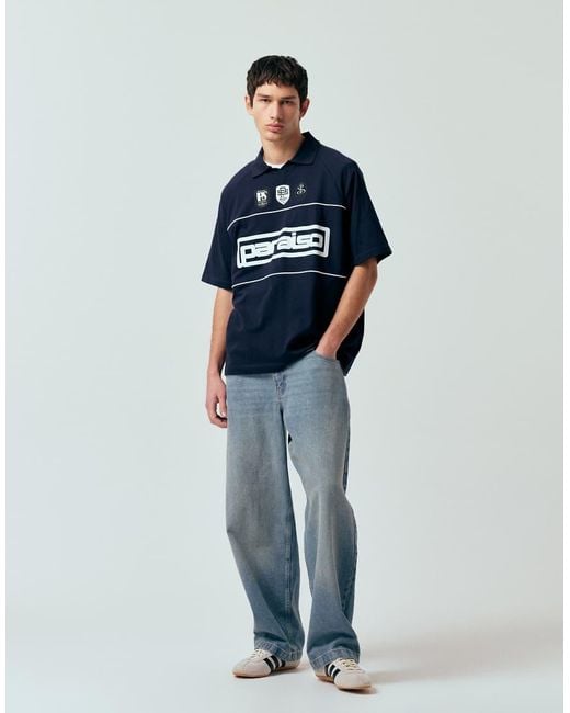 ASOS Blue Oversized Polo T-shirt With Panels And Paraiso Graphic for men