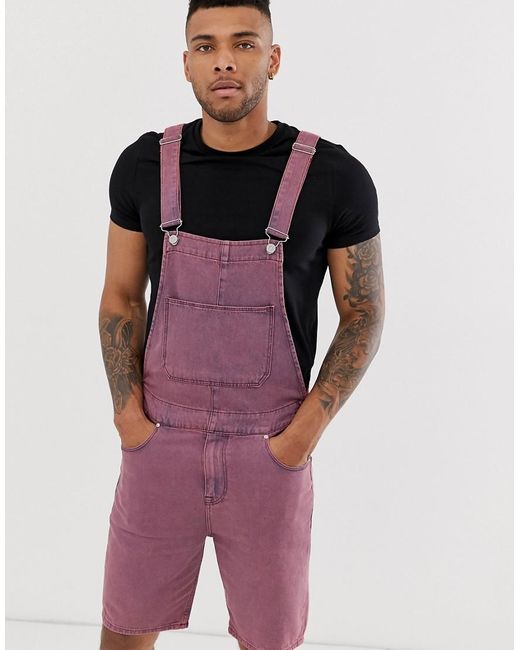 ASOS Denim Dungaree Shorts in Pink for 