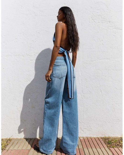 Bershka Blue Wide Leg Jeans