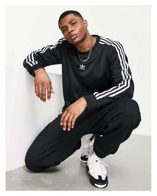 adidas Originals Adicolor High Shine Three Stripe Sweatshirt in Black for  Men | Lyst