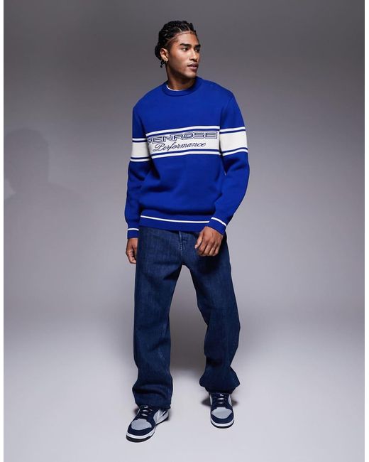 River Island Blue Soft Knit Graphic Jumper for men