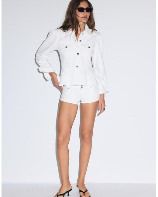 Stradivarius White Peplum Denim Jacket