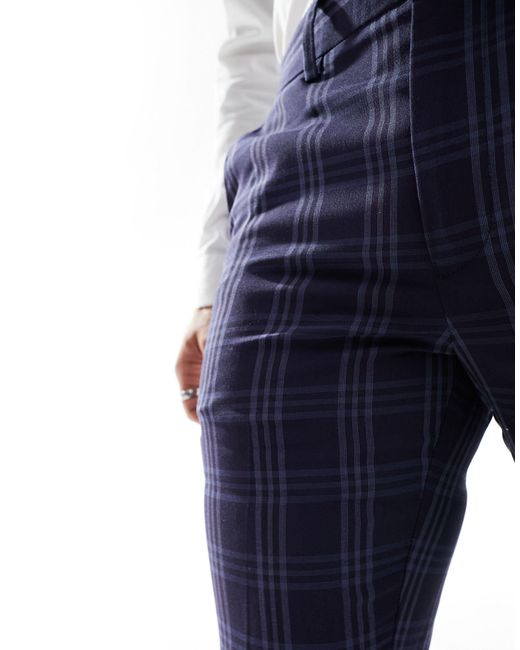 Pantaloni da abito super skinny a quadri tono su tono di ASOS in Blue da Uomo