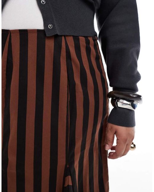 ASOS Brown Asos Design Curve Mixed Stripe Godet Maxi Skirt