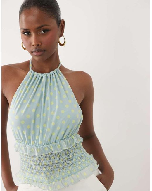 ASOS Natural Shirred Mesh Halter Neck Top