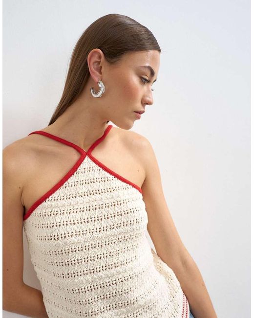 TOPSHOP Blue Knitted Stitchy Halter Top