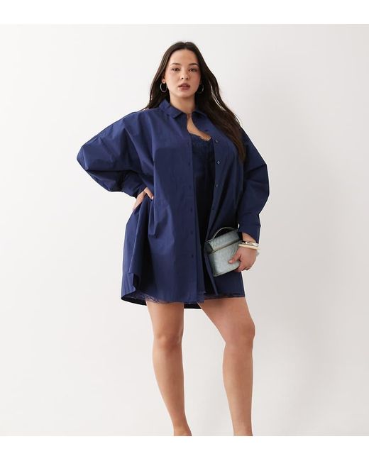 ASOS Blue Asos Design Curve Linen Look Oversized Shirt Dress Co-ord