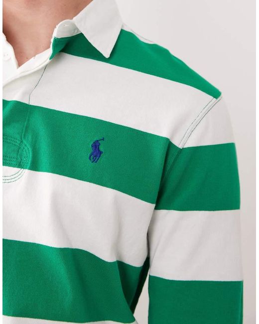 Polo Ralph Lauren Green Icon Logo Long Sleeve Stripe Rugby Shirt for men